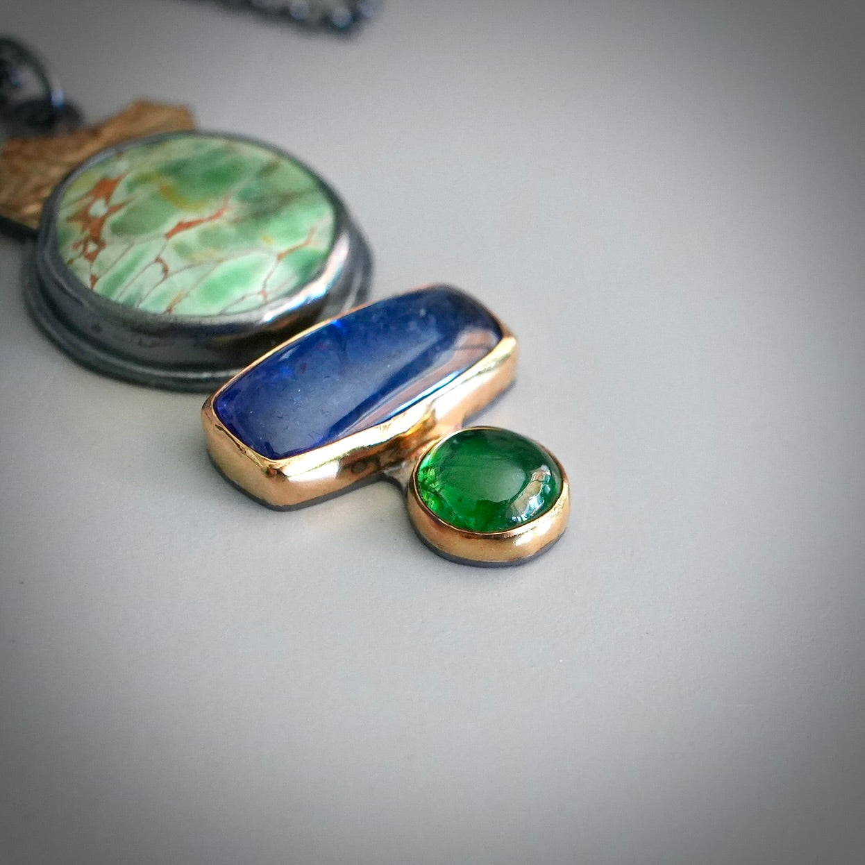 Woodland station Variscite, tanzanite and tsavorite pendant