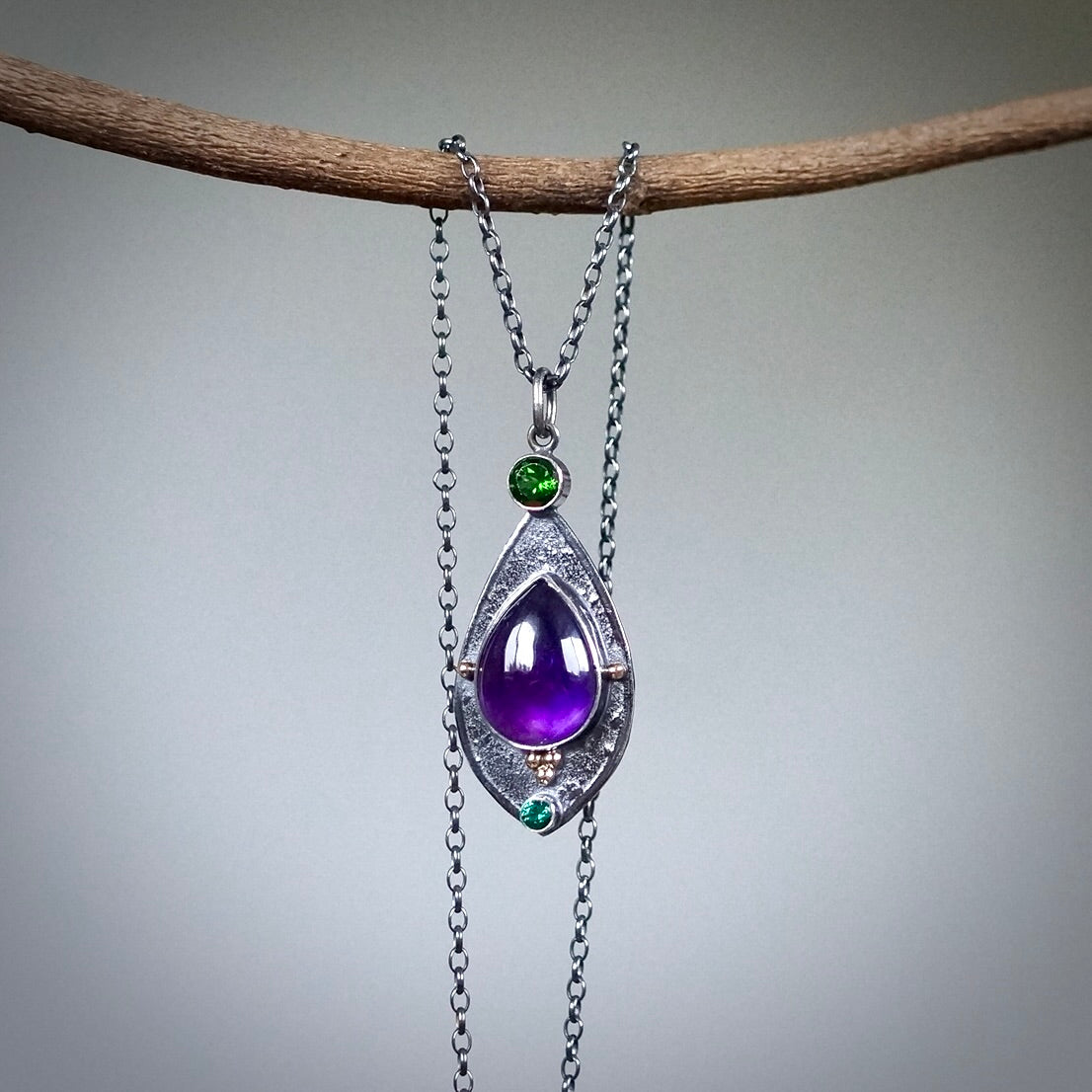 Amethyst and chrome diopside pendant