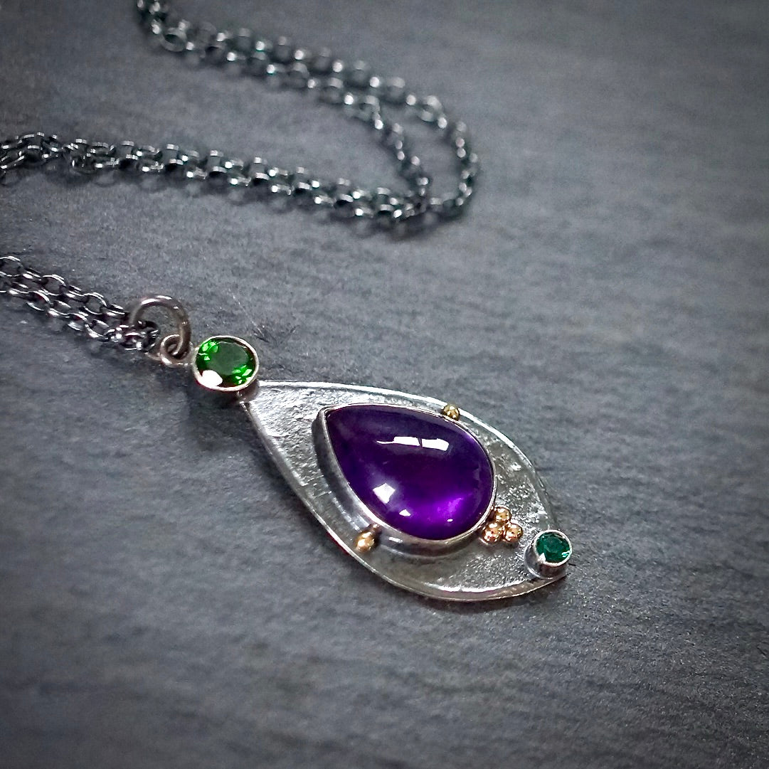 Amethyst and chrome diopside pendant
