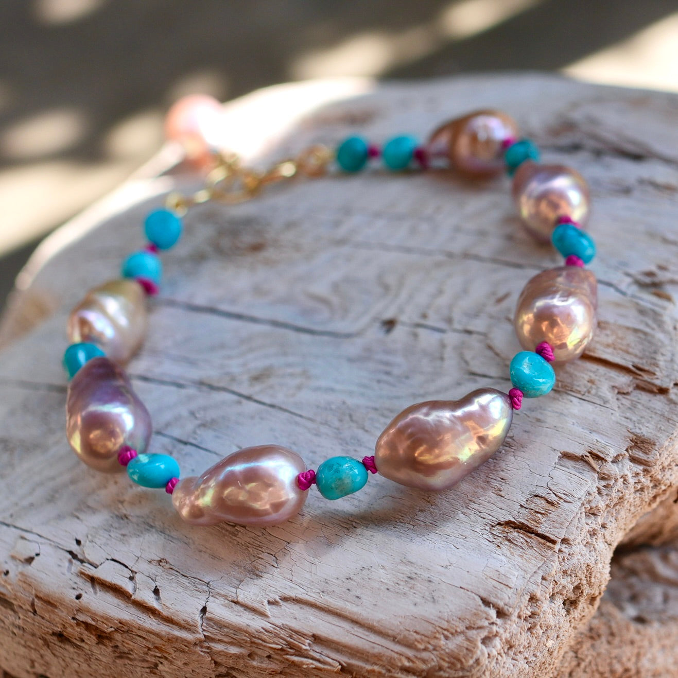 Baroque pearl and Sleeping beauty turquoise bracelet -