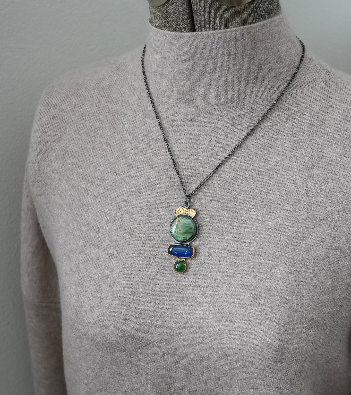 Woodland station Variscite, tanzanite and tsavorite pendant