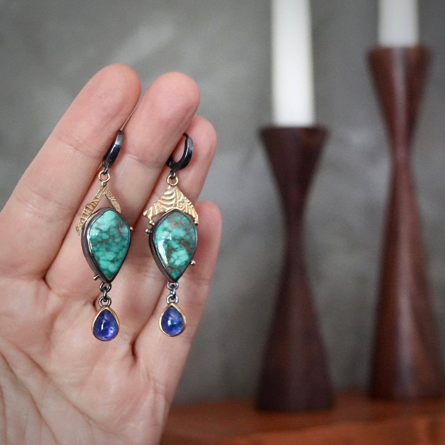 Carmel Mountain Variscite and tanzanite earrings