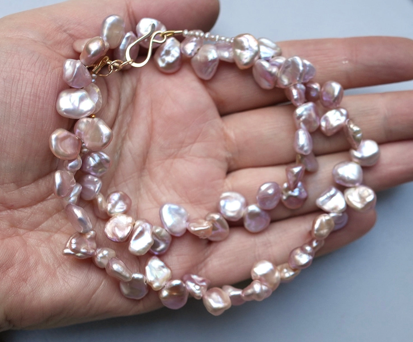 Keshi pearl necklace with 14K gold clasp