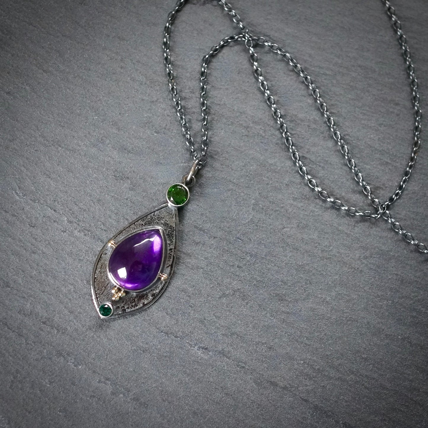 Amethyst and chrome diopside pendant