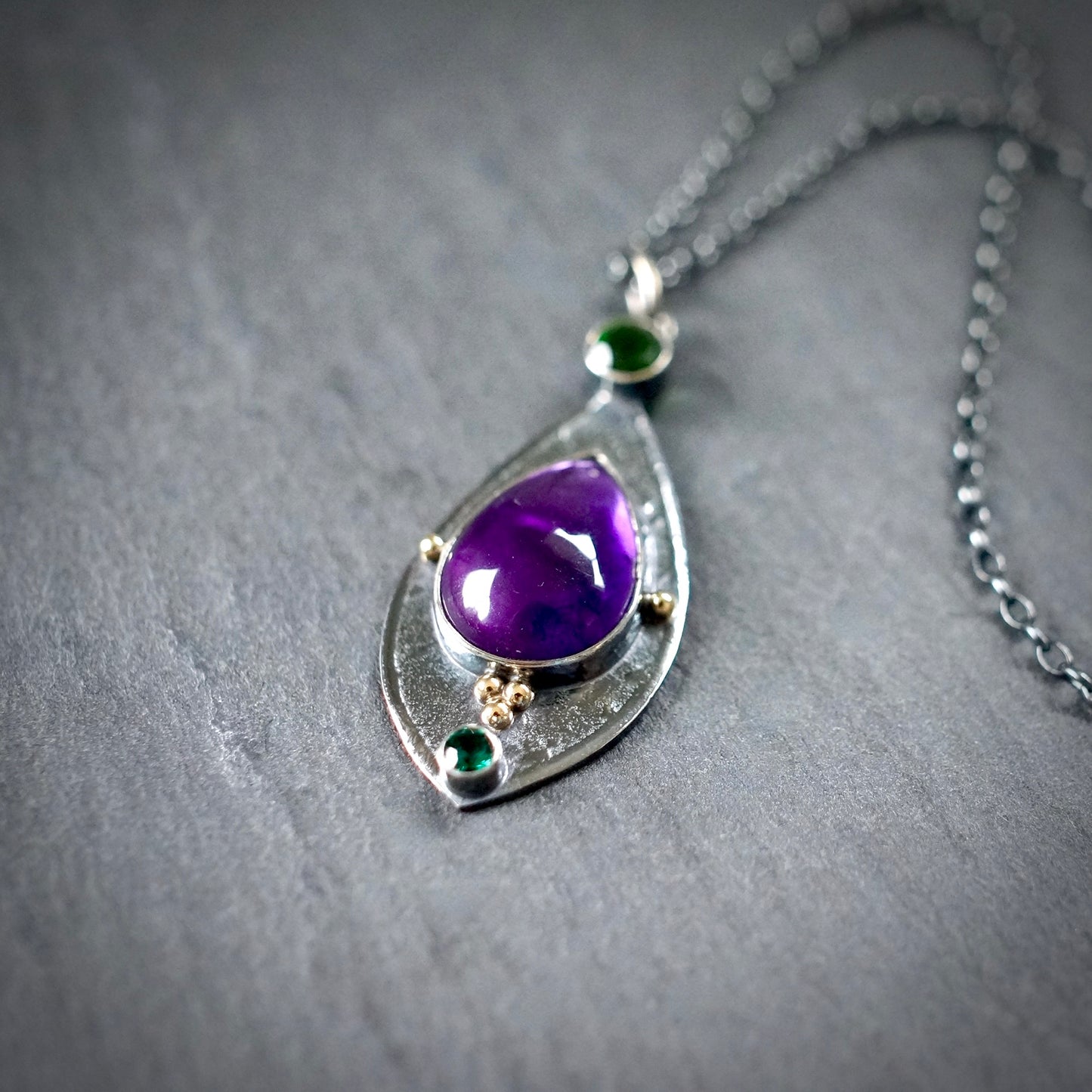 Amethyst and chrome diopside pendant