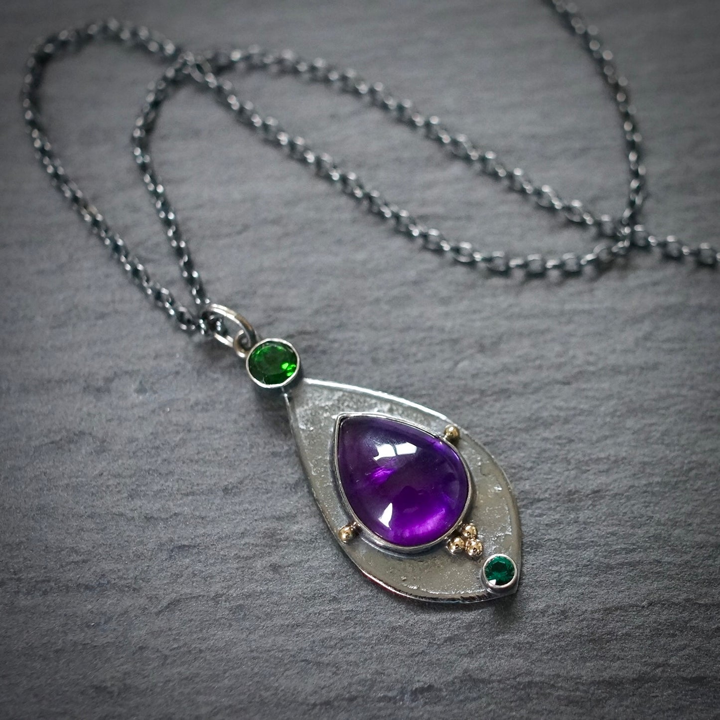 Amethyst and chrome diopside pendant
