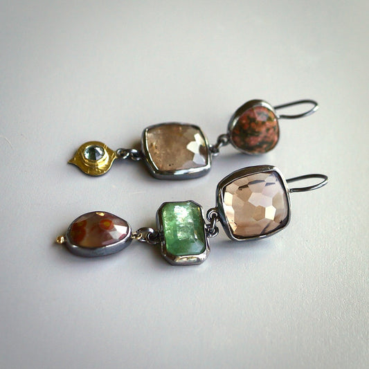 Imperial topaz, kyanite and ocean jasper earrings