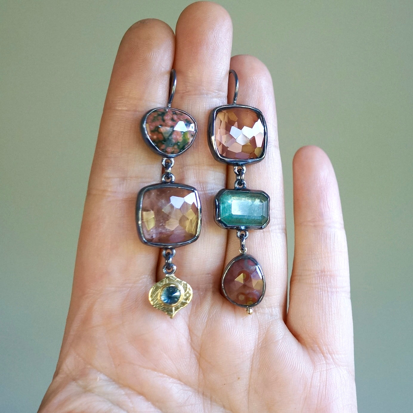 Imperial topaz, kyanite and ocean jasper earrings
