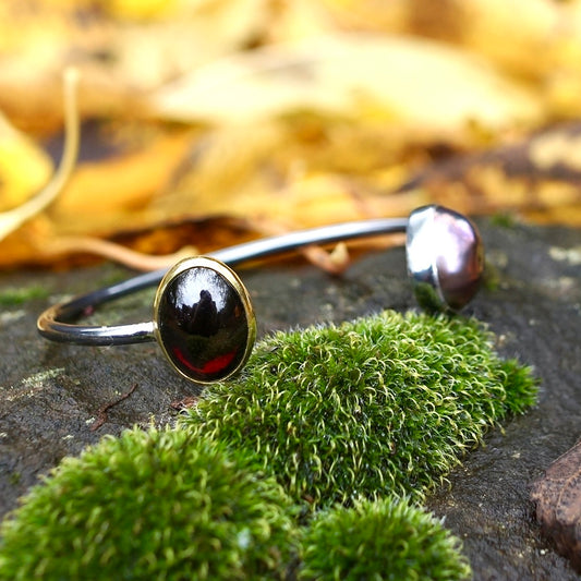 Mabe pearl and garnet cuff bracelet