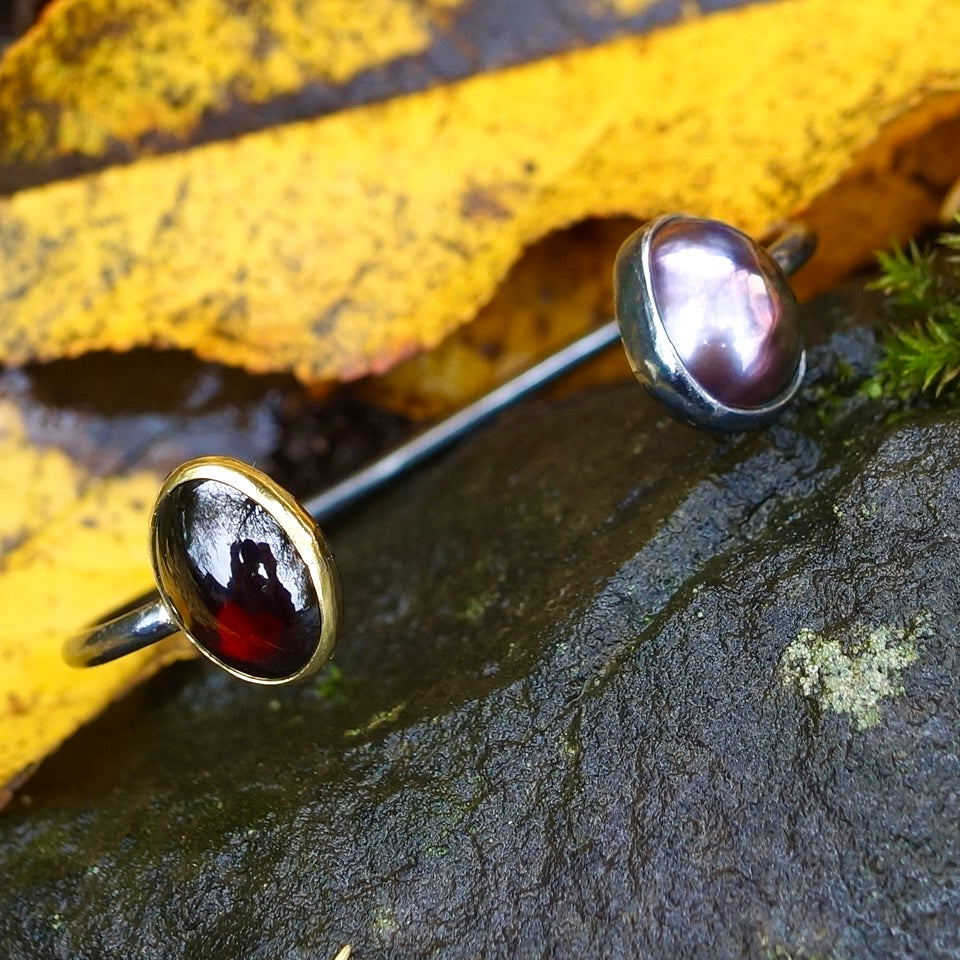 Mabe pearl and garnet cuff bracelet