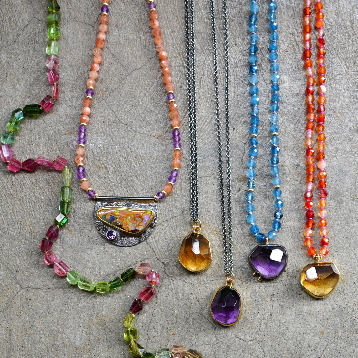 Australian boulder opal, amethyst and sunstone necklace