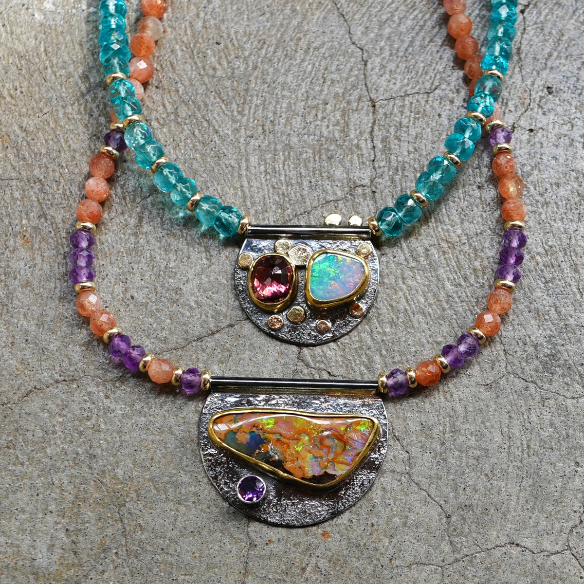 Australian boulder opal, amethyst and sunstone necklace