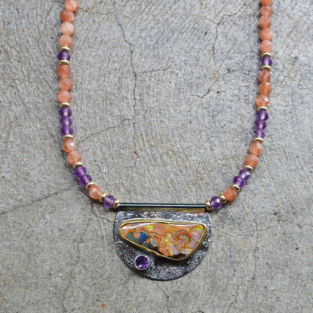 Australian boulder opal, amethyst and sunstone necklace