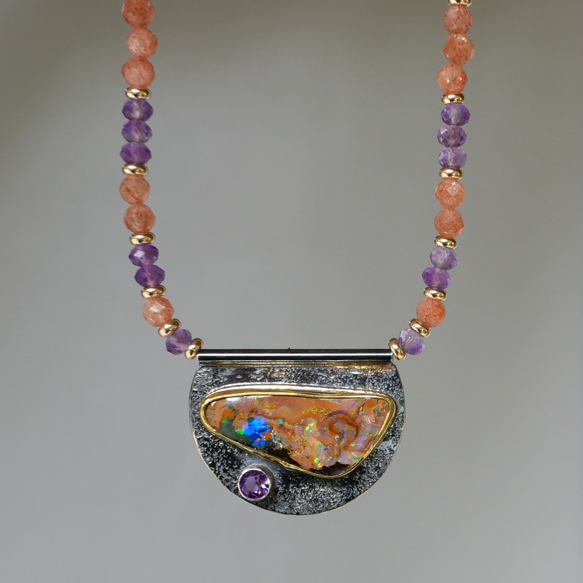 Australian boulder opal, amethyst and sunstone necklace