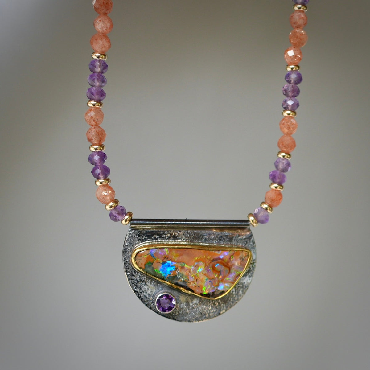 Australian boulder opal, amethyst and sunstone necklace