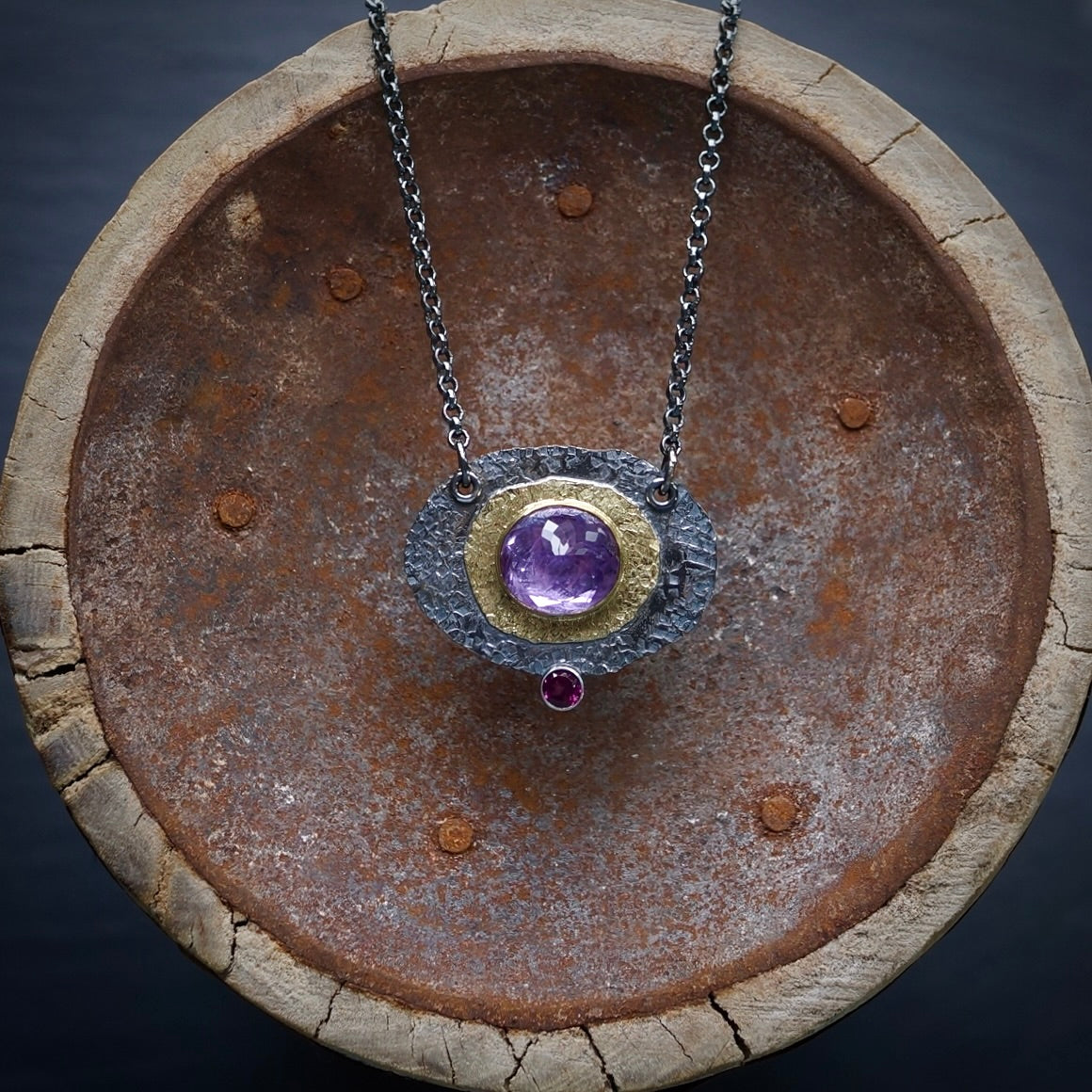 Amethyst and rhodolite garnet necklace