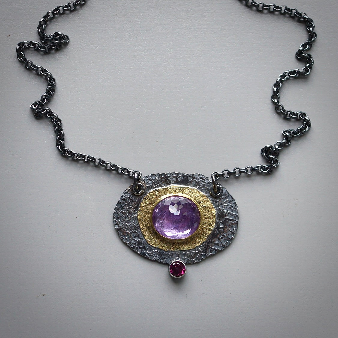 Amethyst and rhodolite garnet necklace