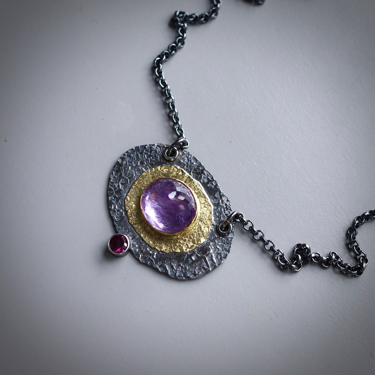 Amethyst and rhodolite garnet necklace