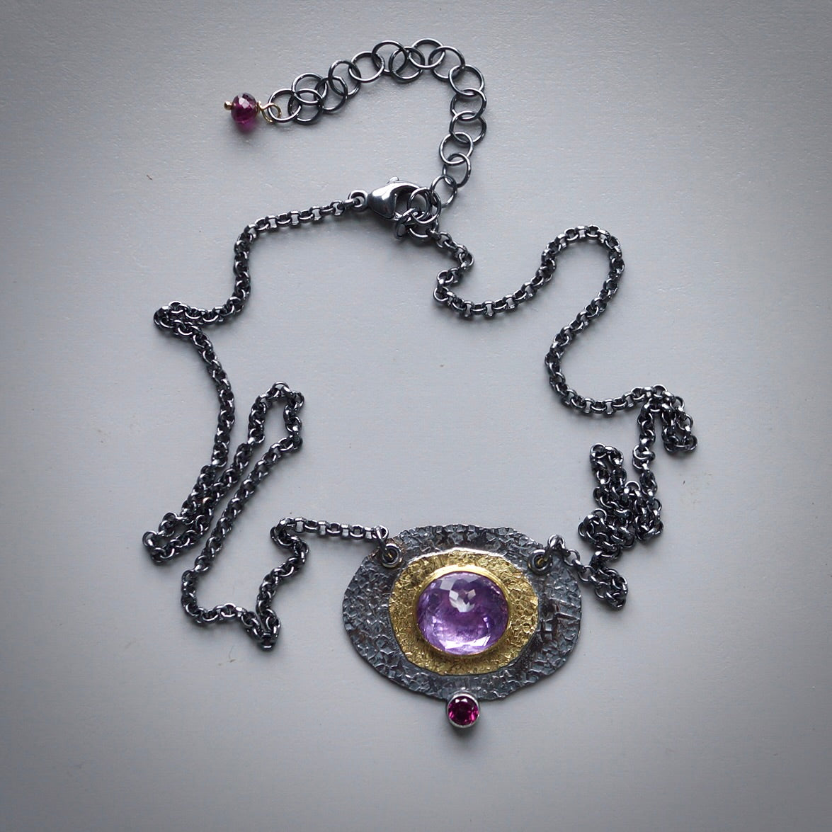 Amethyst and rhodolite garnet necklace