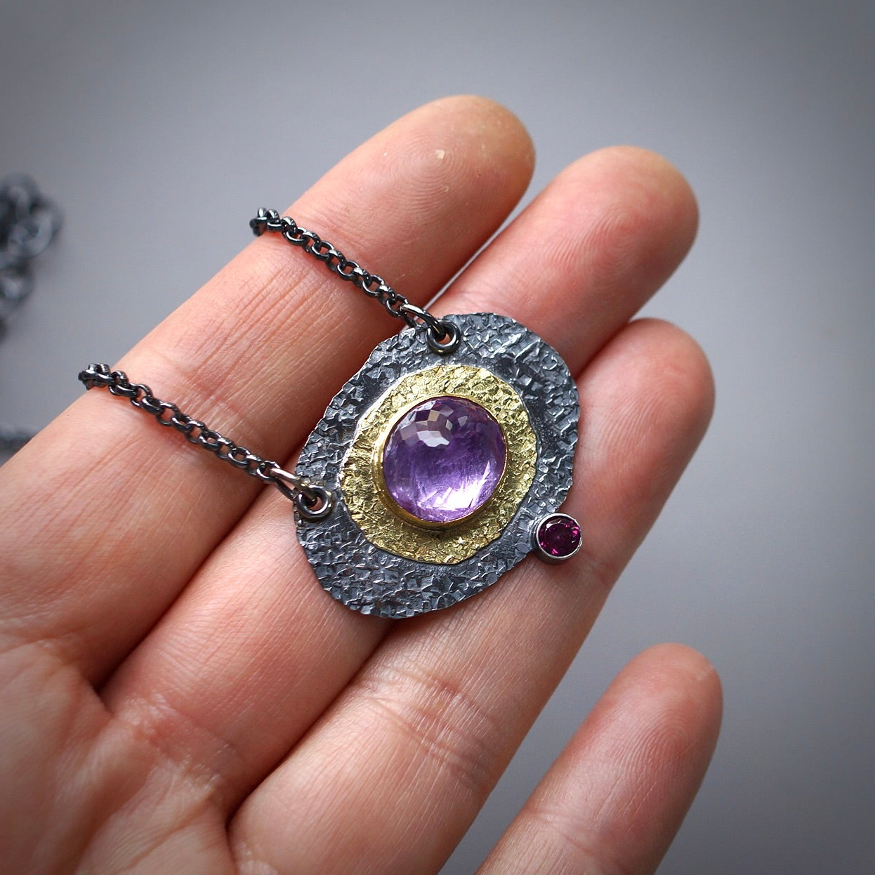 Amethyst and rhodolite garnet necklace