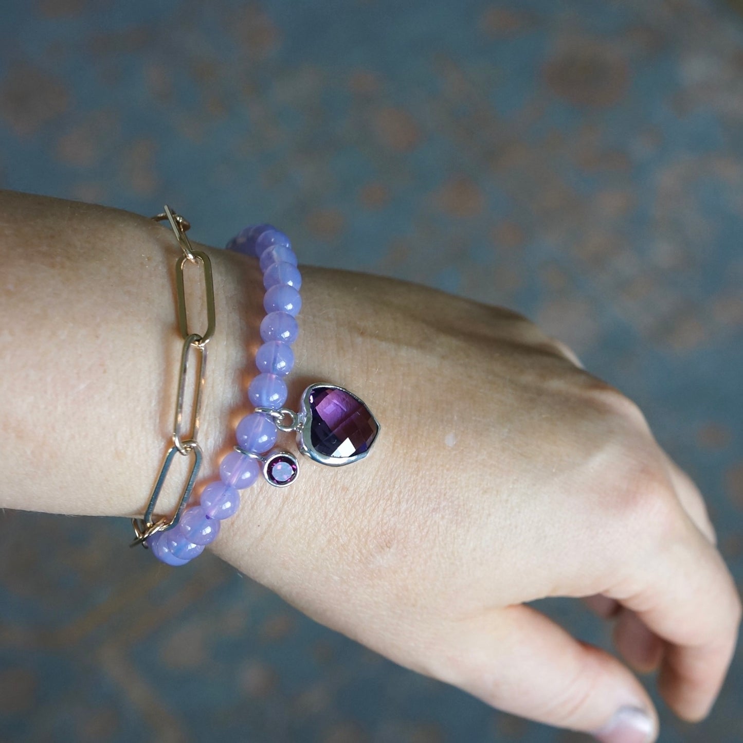 Lavender quartz charm bracelet