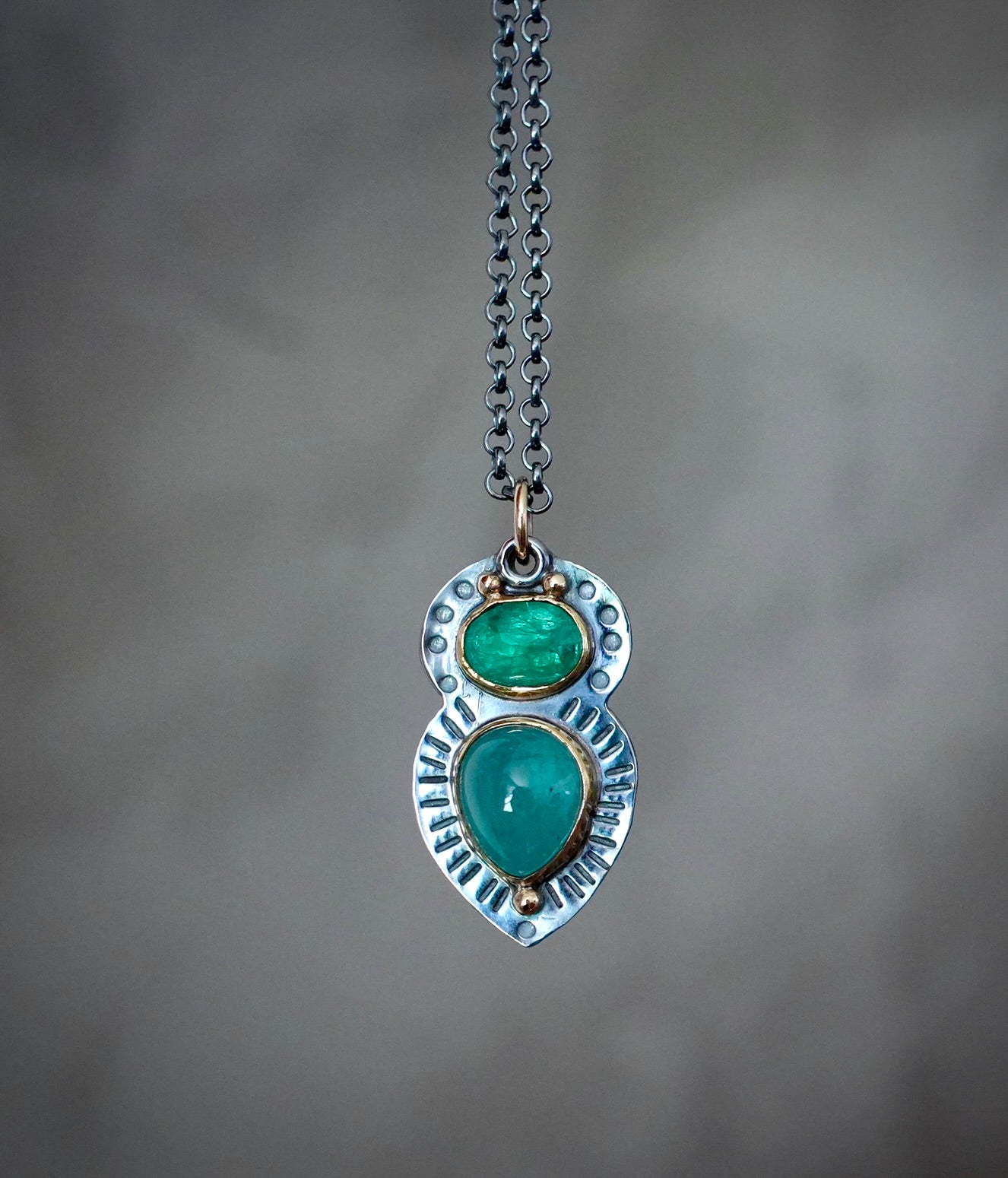 Natural emerald and grandidierite pendant
