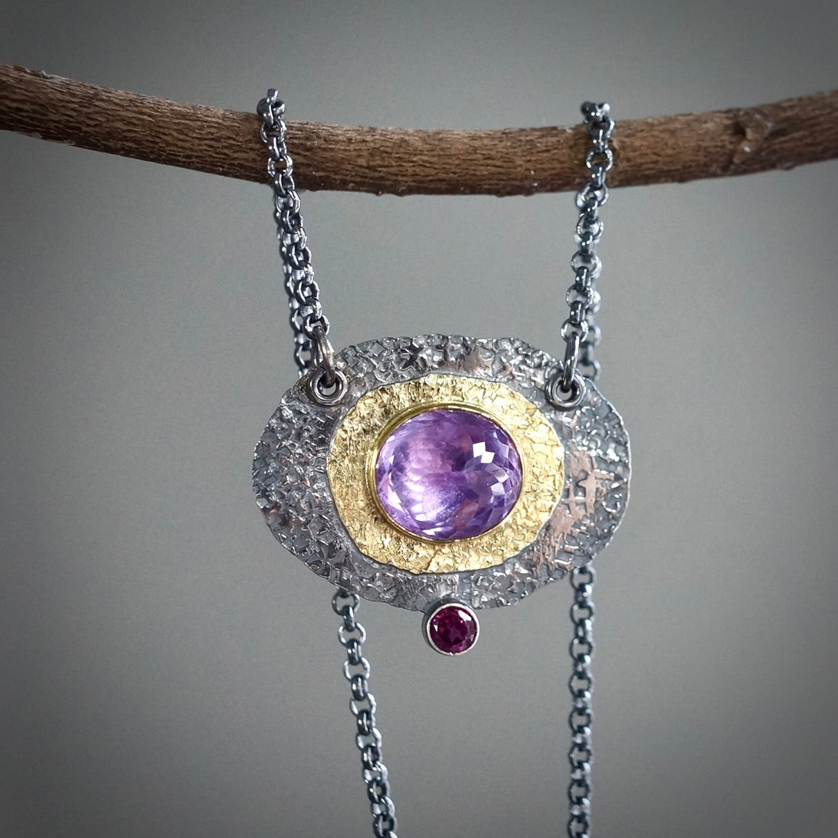 Amethyst and rhodolite garnet necklace