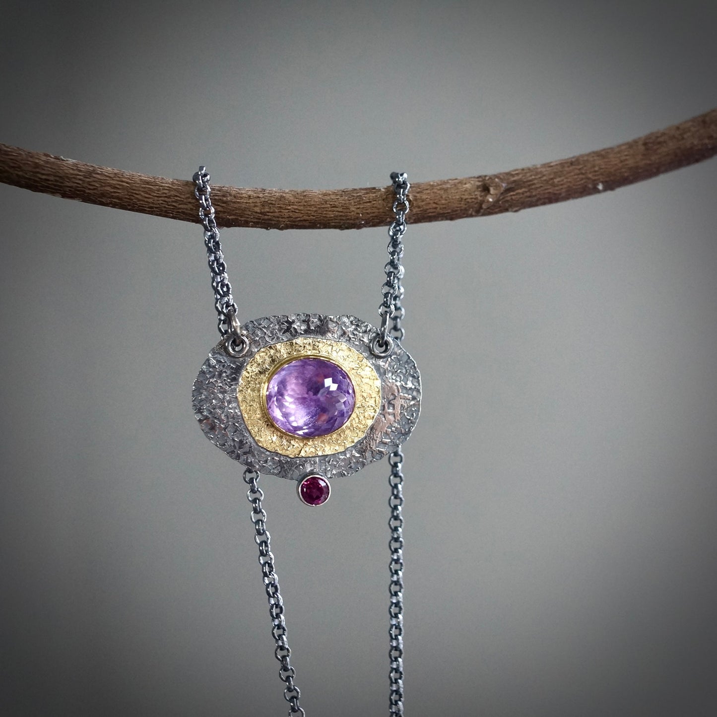 Amethyst and rhodolite garnet necklace