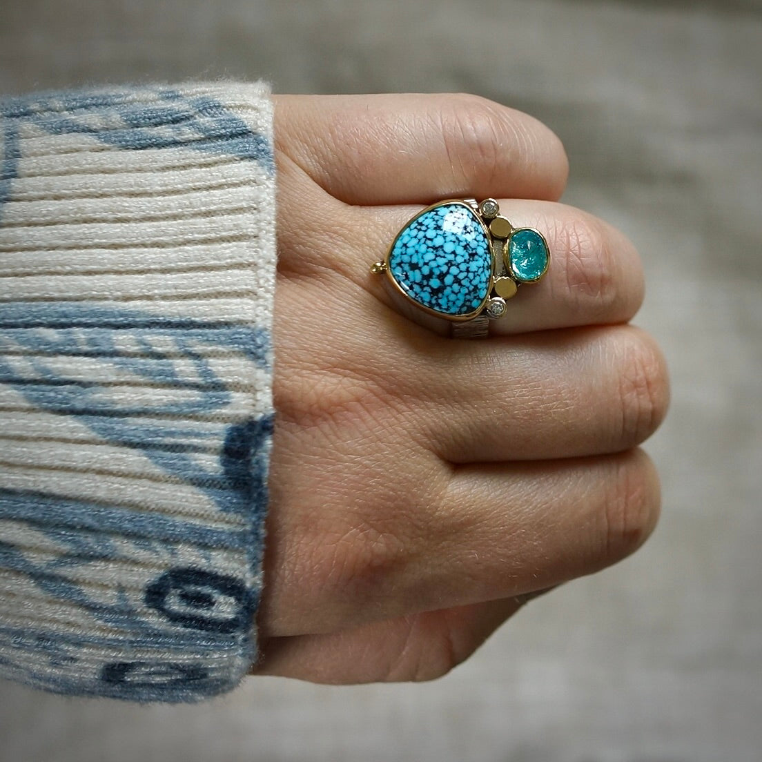 Kingman turquoise, apatite and diamond ring