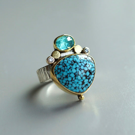 Kingman turquoise, apatite and diamond ring