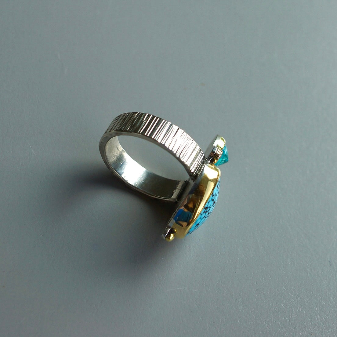 Kingman turquoise, apatite and diamond ring