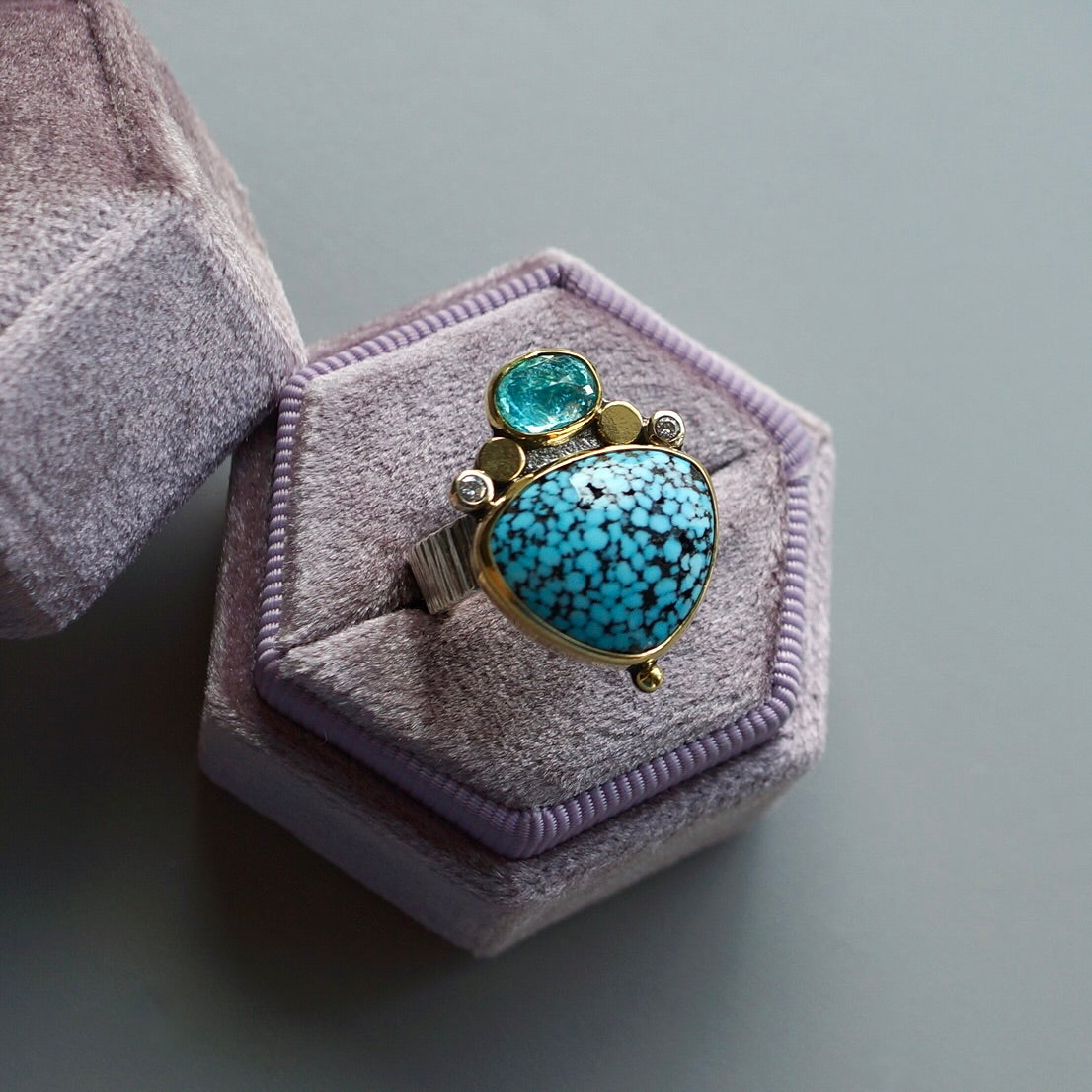 Kingman turquoise, apatite and diamond ring