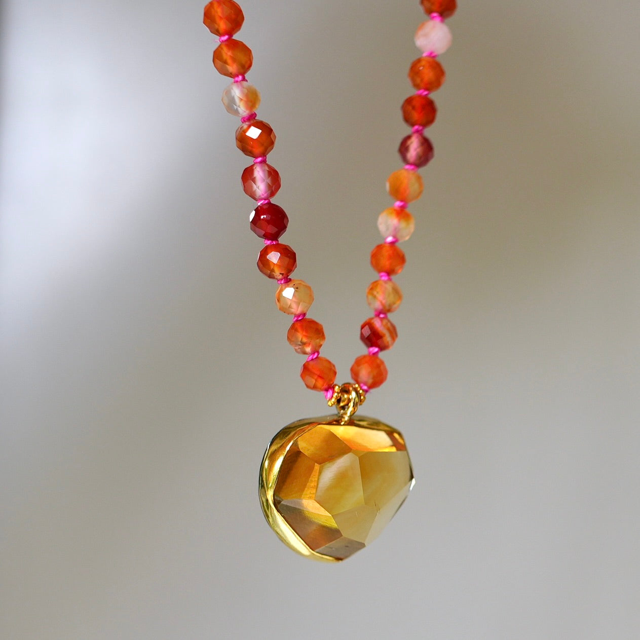 Citrine and fiery carnelian agate necklace
