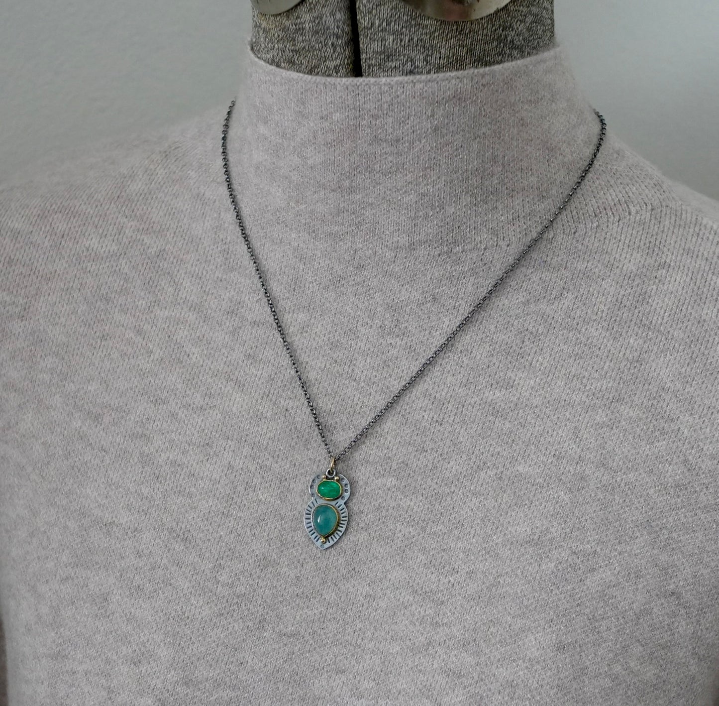 Natural emerald and grandidierite pendant