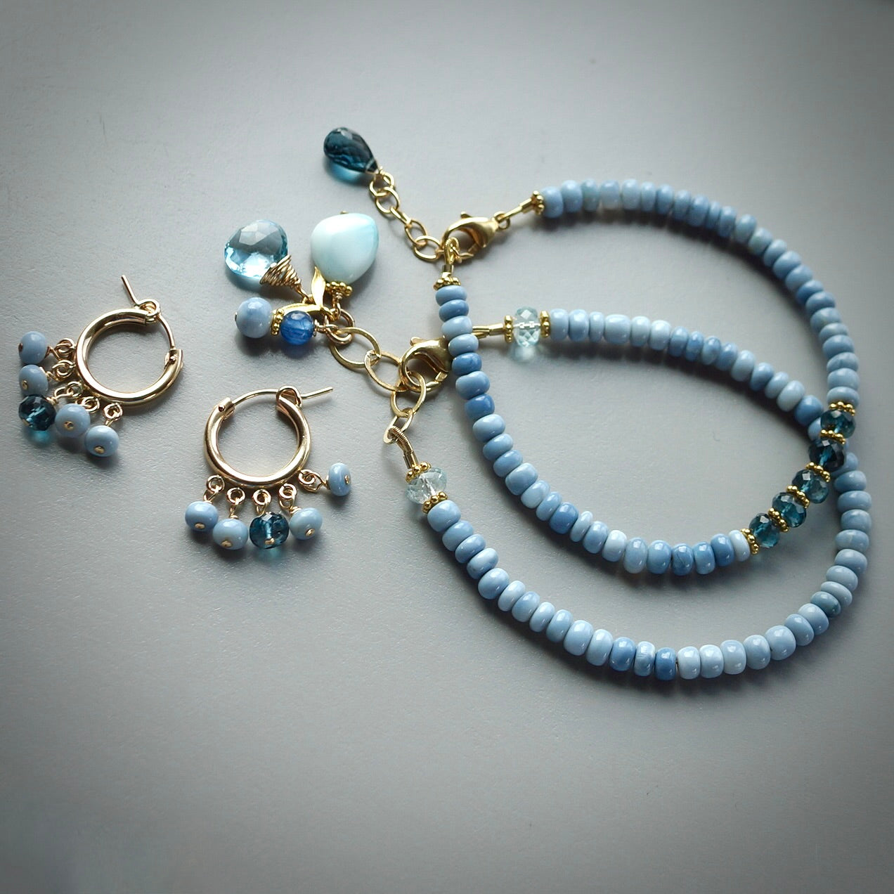 Owyhee blue opal and London blue topaz hoop earrings