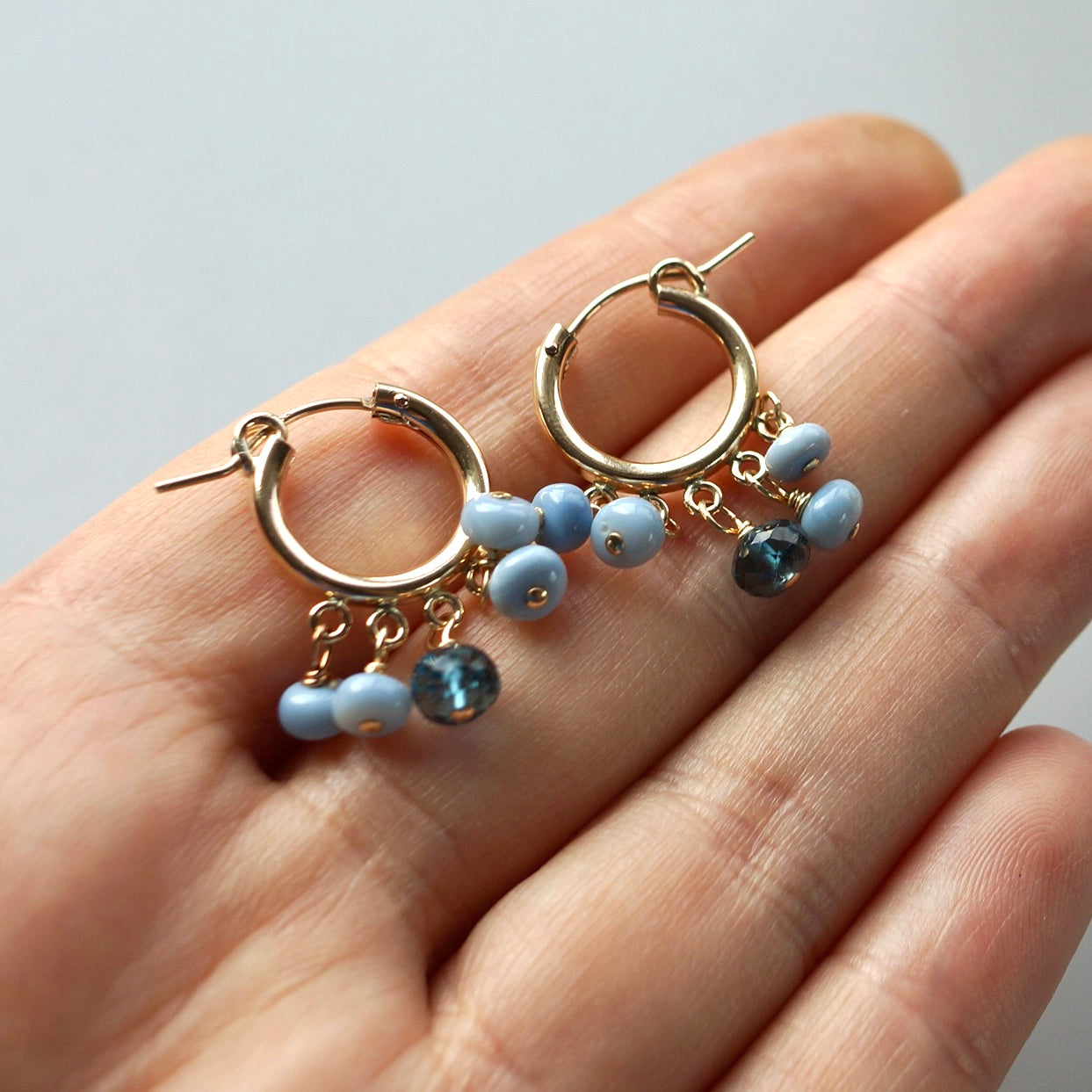Owyhee blue opal and London blue topaz hoop earrings