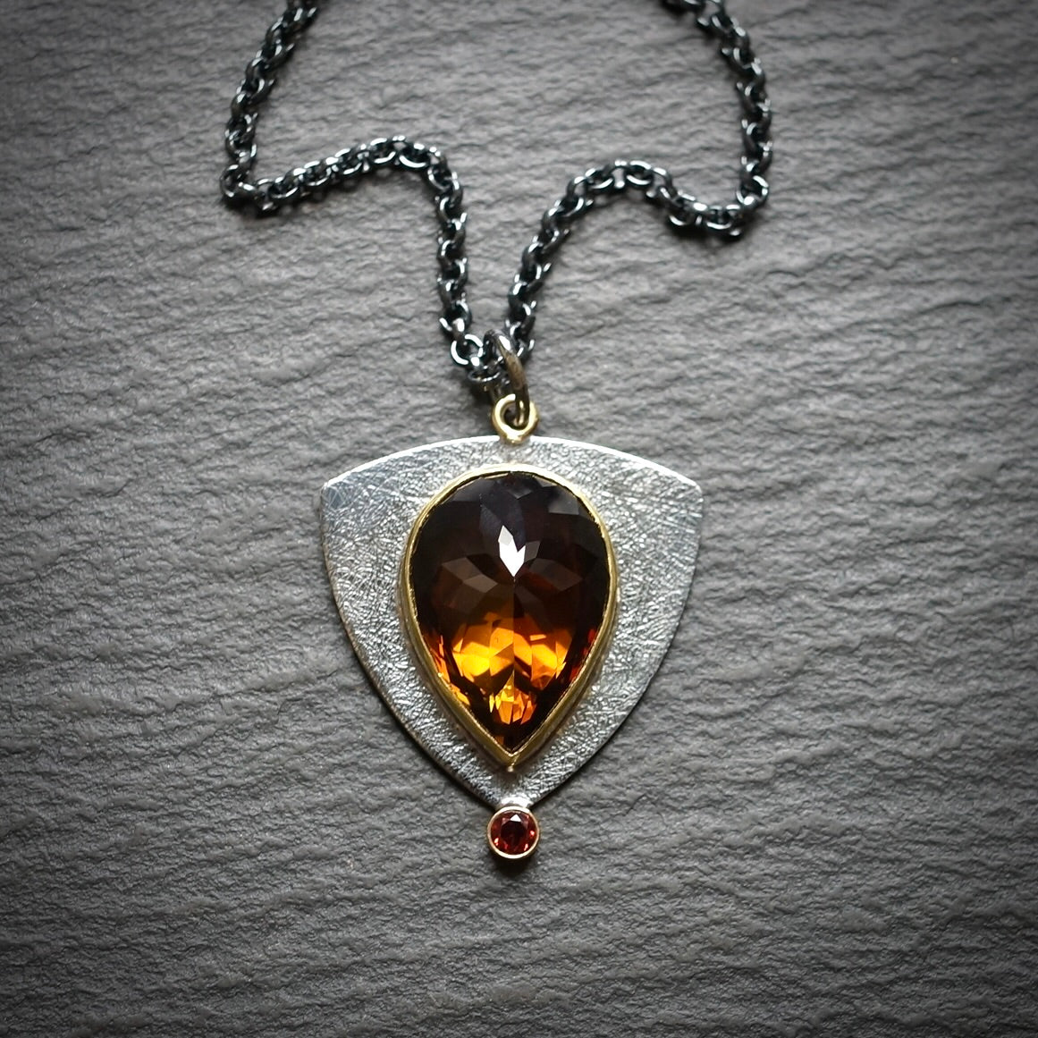 Cognac tourmaline and red garnet pendant