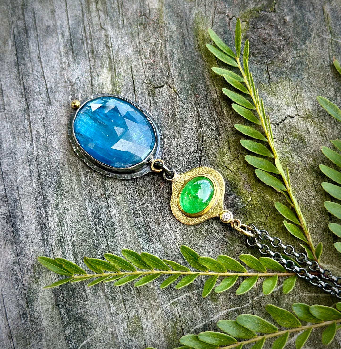 Kyanite, tsavorite and diamond pendant