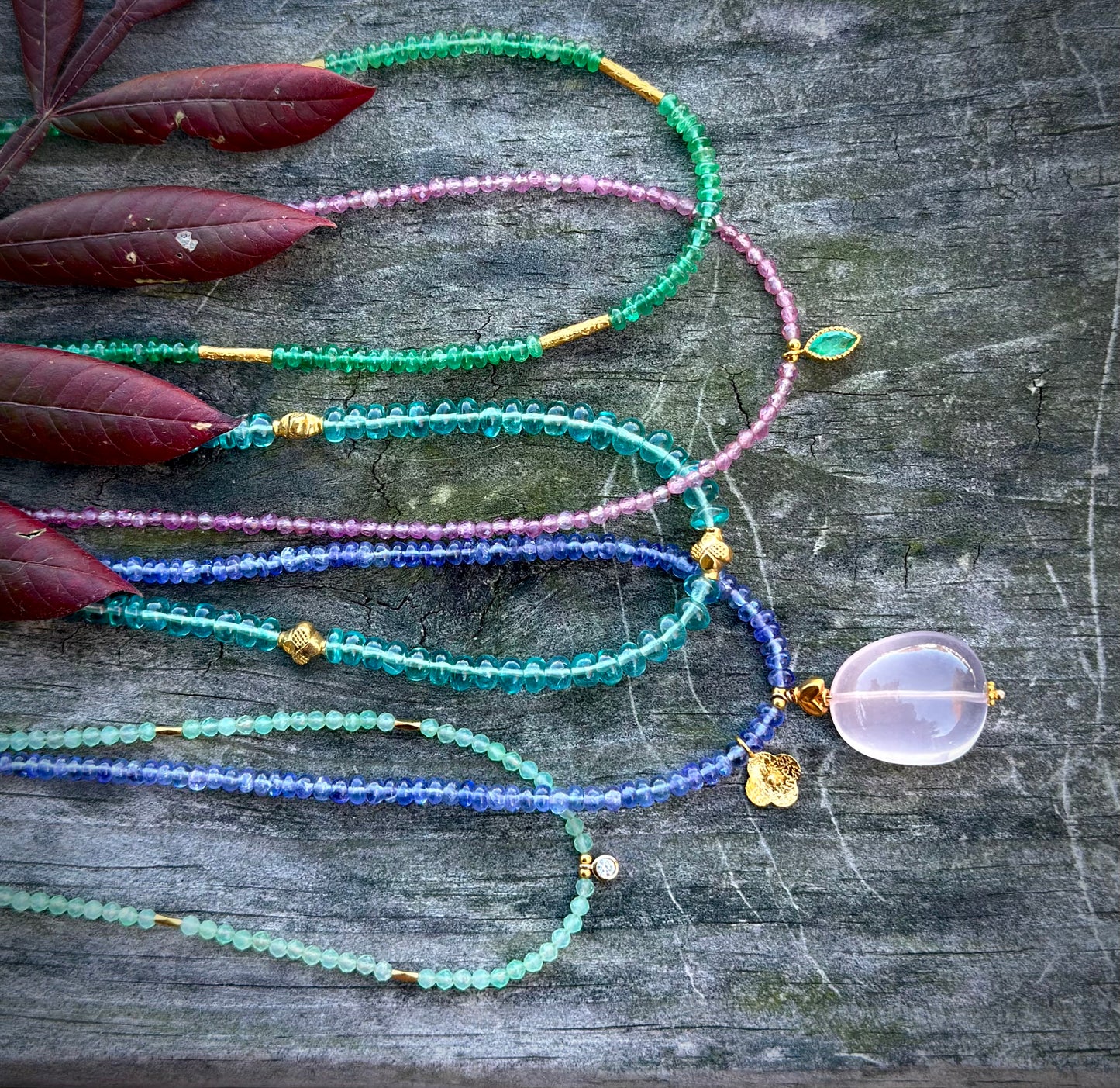 Tanzanite and rose quartz necklace