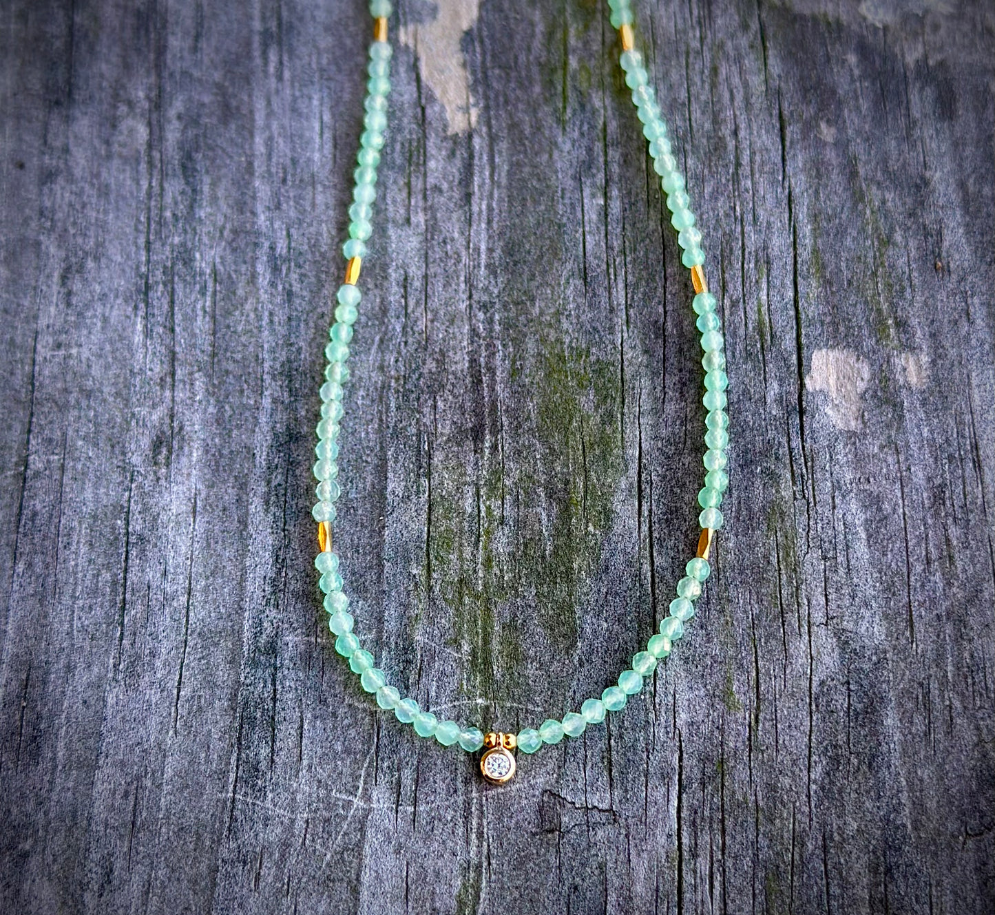 Dedicated chrysoprase and diamond necklace