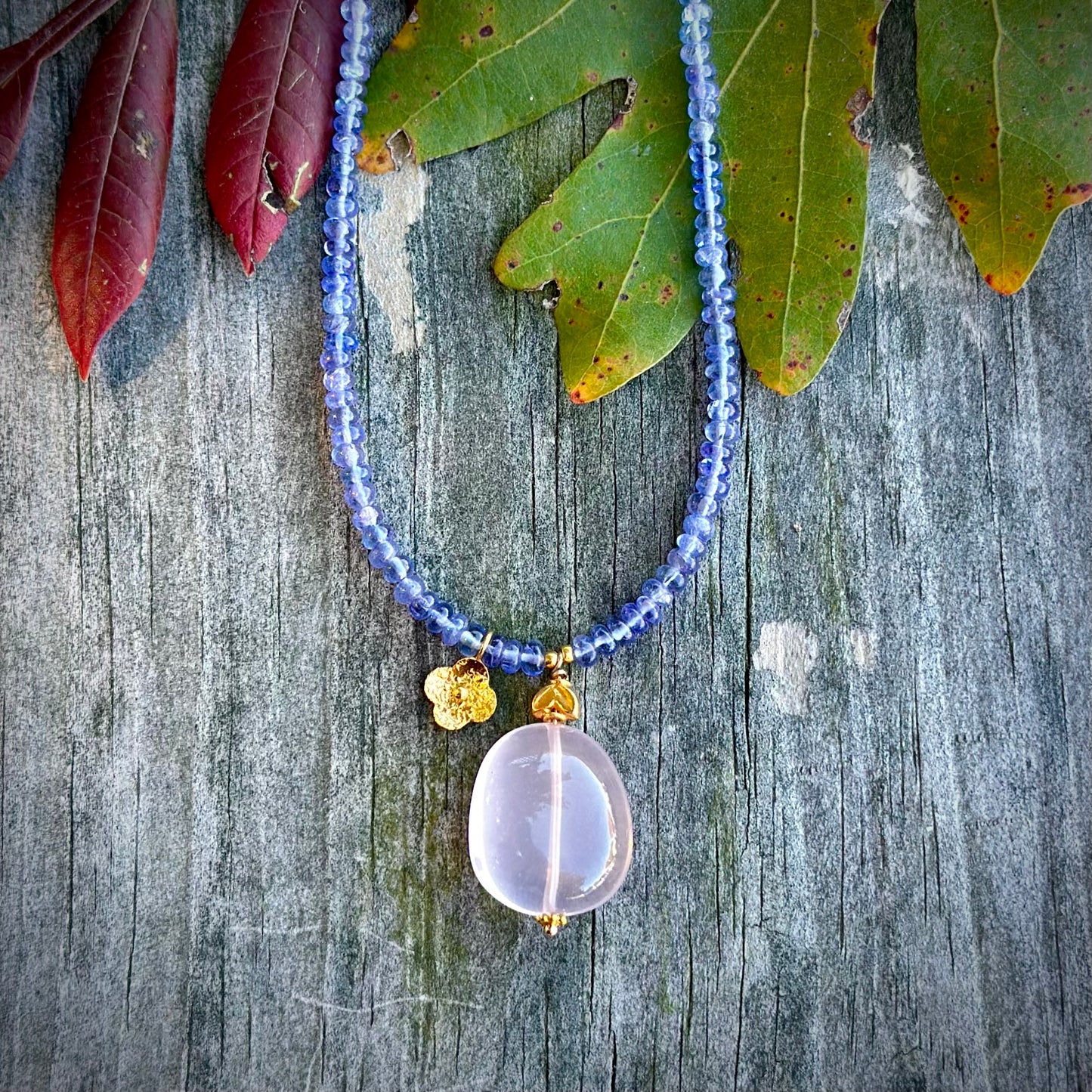 Tanzanite and rose quartz necklace