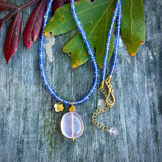 Tanzanite and rose quartz necklace