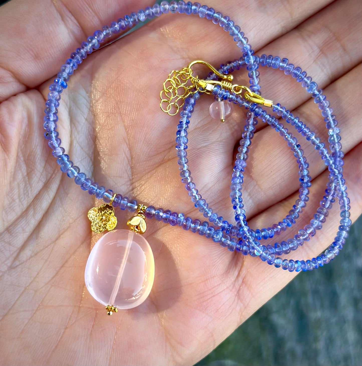 Tanzanite and rose quartz necklace