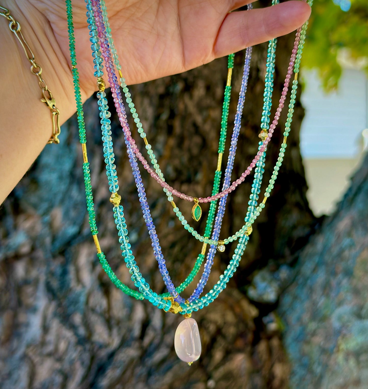 Tanzanite and rose quartz necklace