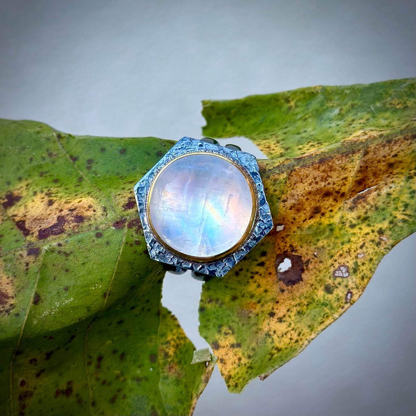 Rainbow moonstone ring