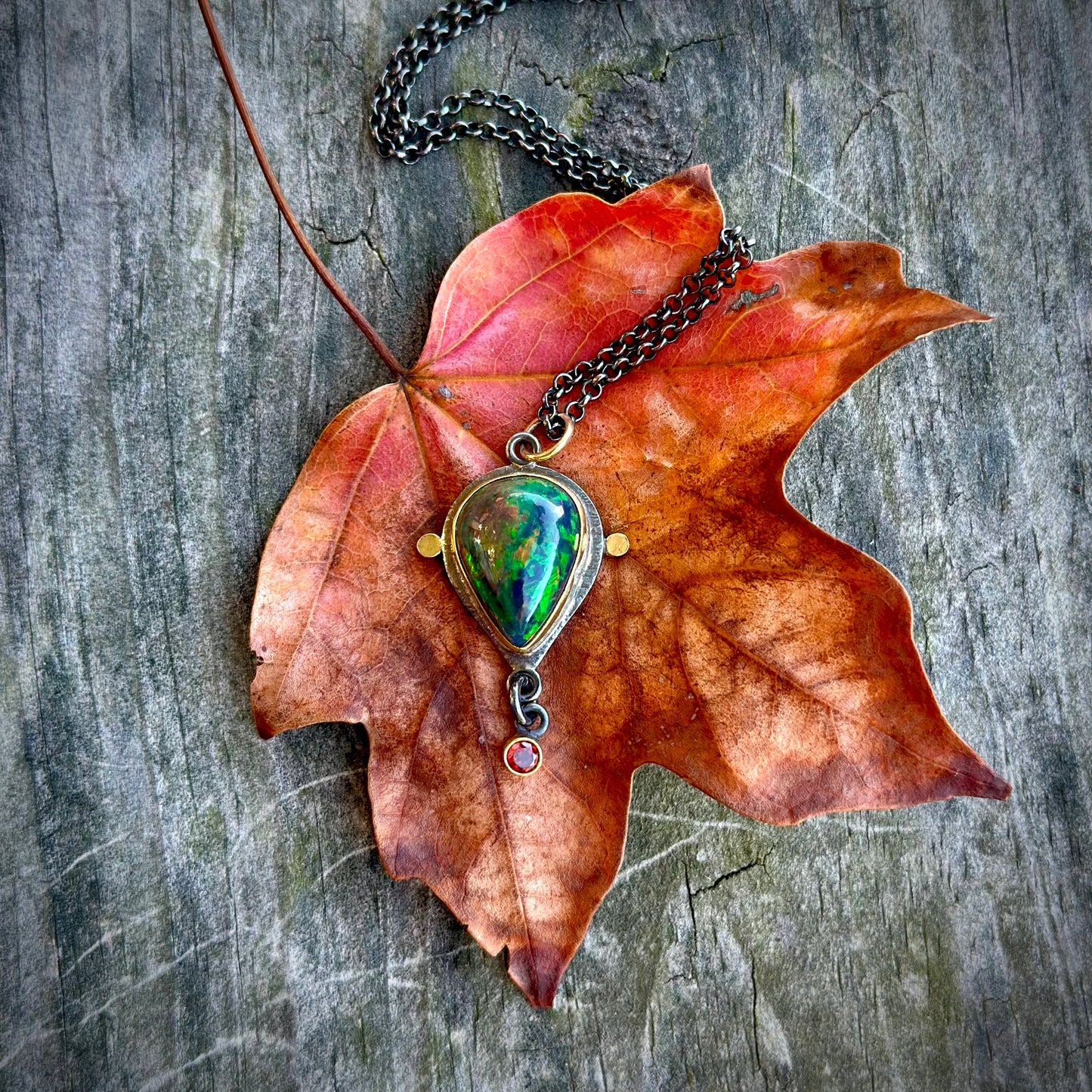 Black opal and garnet necklace