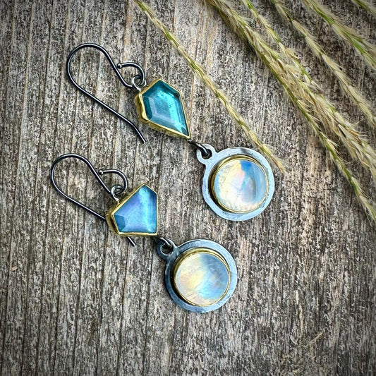 Rainbow moonstone and aquamarine earrings