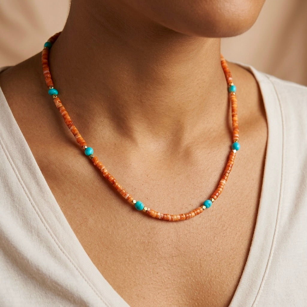 Spiny Oyster and Sleeping Beauty turquoise necklace