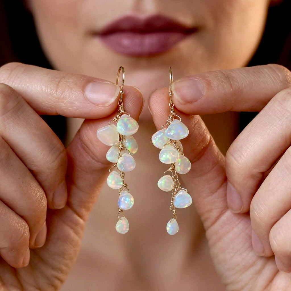 Solid 14K gold Ethiopian opal earrings