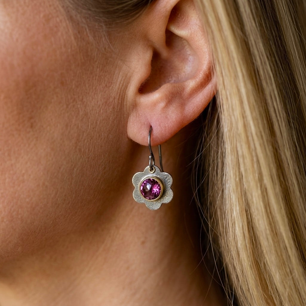 Rhododlite garnet flower earrings